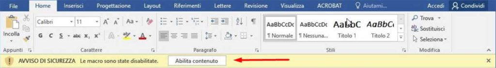 Avviso di sicurezza Word